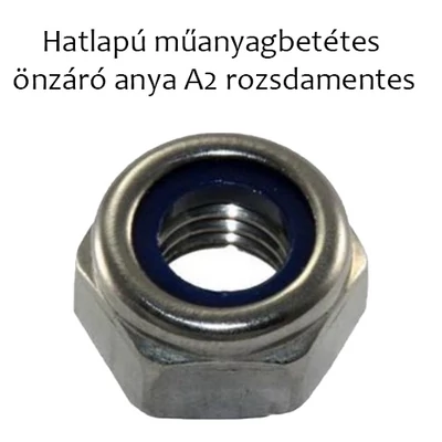 Hatlapú műanyagbetétes önzáró anya horganyzott M12x